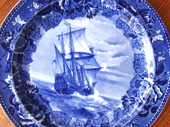 A pair of Antique Wedgewood plates commemorating the Landing of the Pilgrims and the Mayflower — image 2